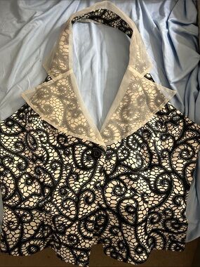 Women's Black and White Lace Halter Top